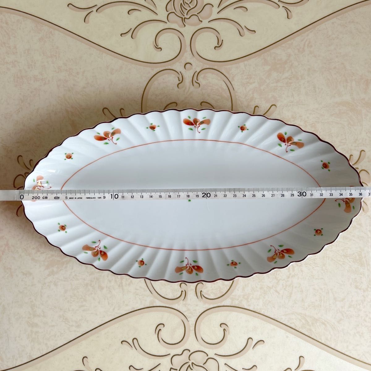 たち吉 橘吉 金彩赤絵 菊割楕円大皿 盛皿 オードブル皿 長皿 和食器