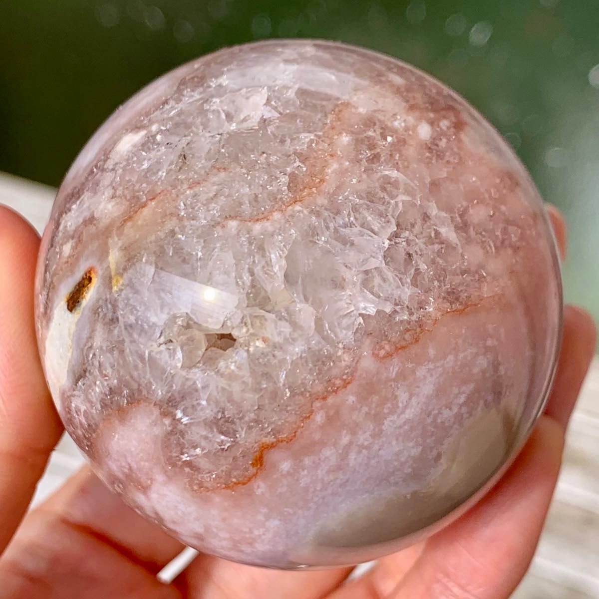 ピンクアメジストフラワーアゲート ピンクブラウン スフィア 6cm