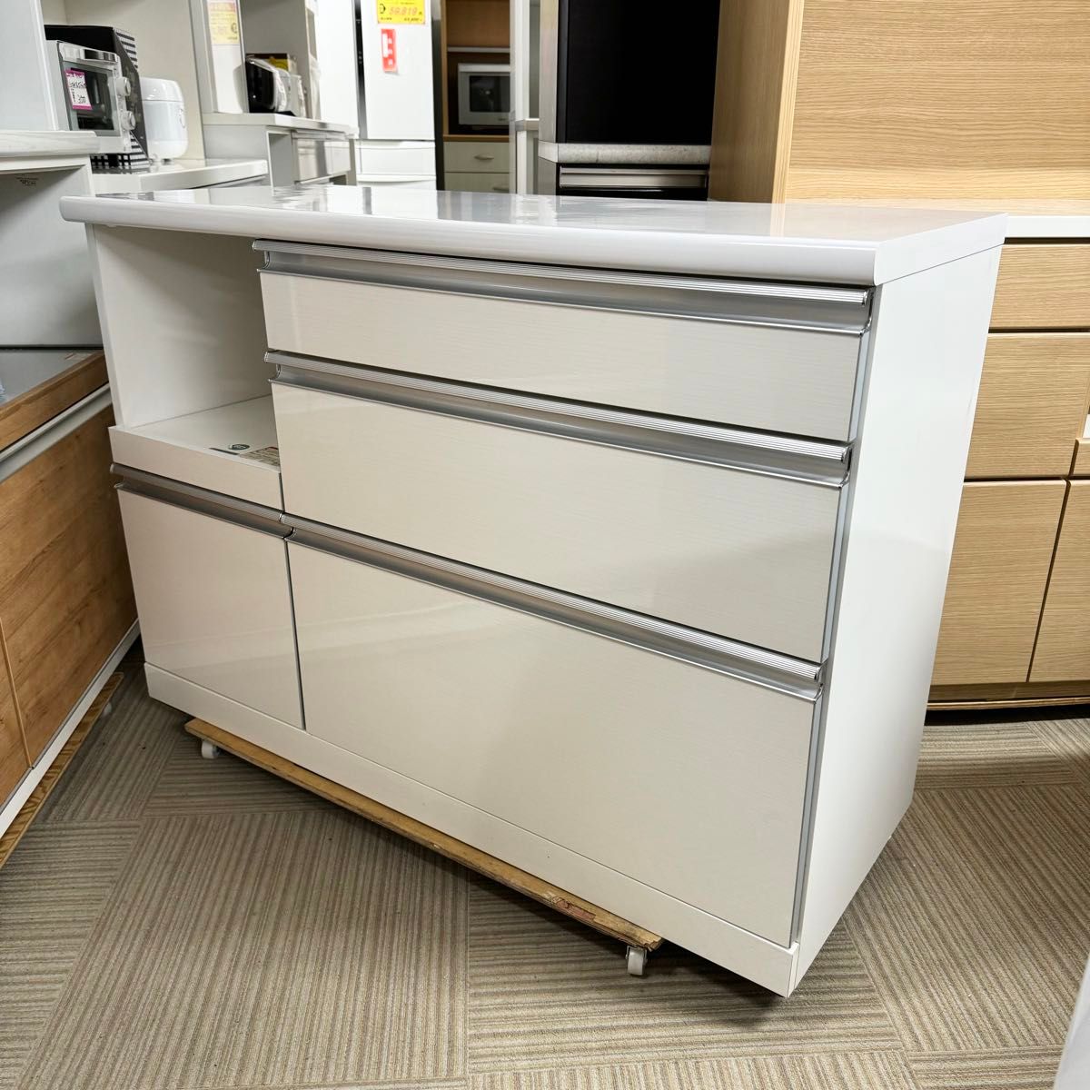 高級 古賀家具 120cm幅キッチンカウンター 食器棚 収納家具 艶あり