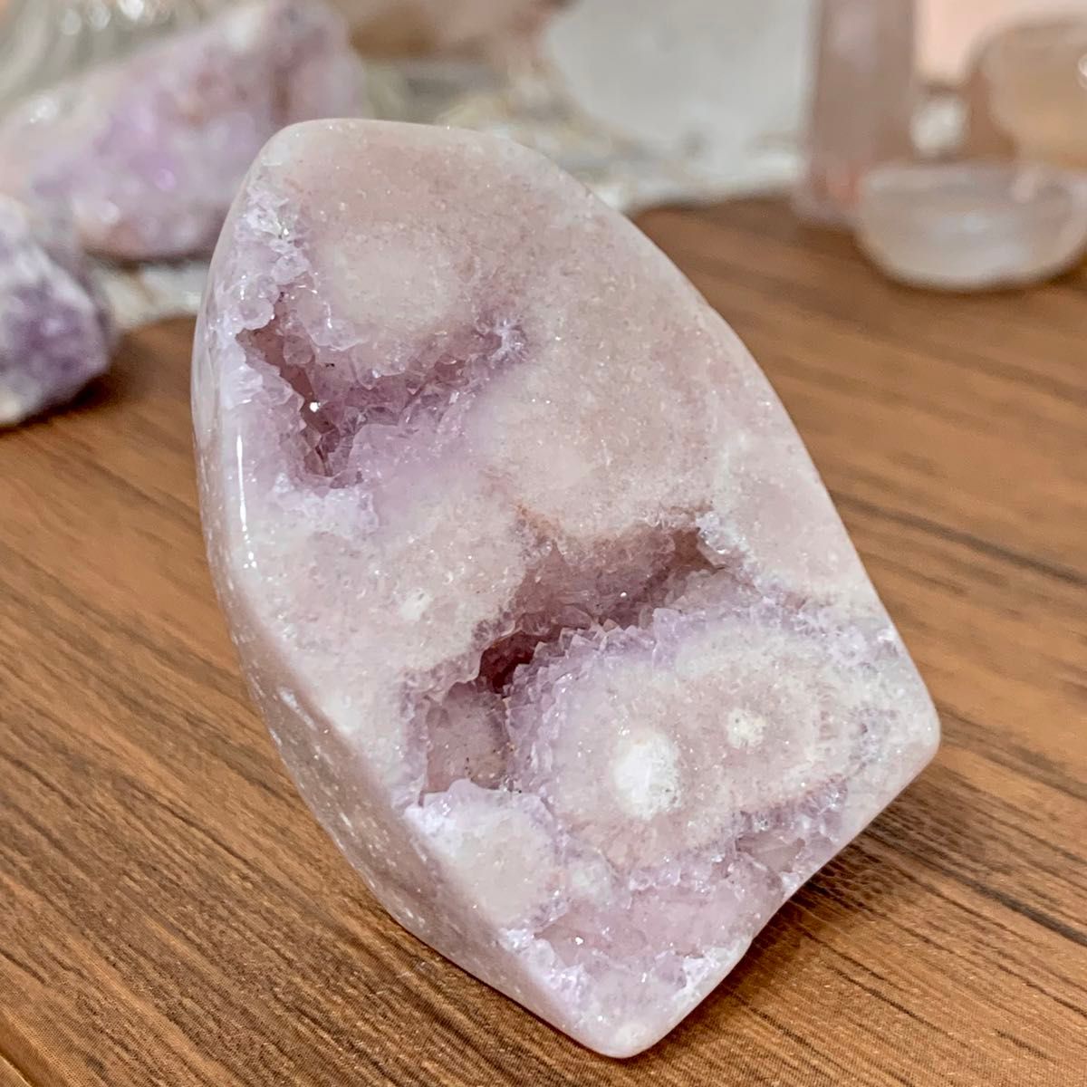 ピンクアメジスト 桜瑪瑙共生 フリーフォーム C ジオード2つ ブラジル