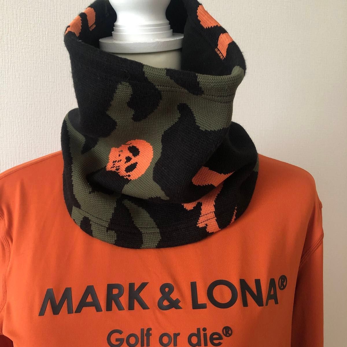 マーク＆ロナ【MARK＆LONA】ネックウォーマーMARK＆黒×オレンジ×カーキ