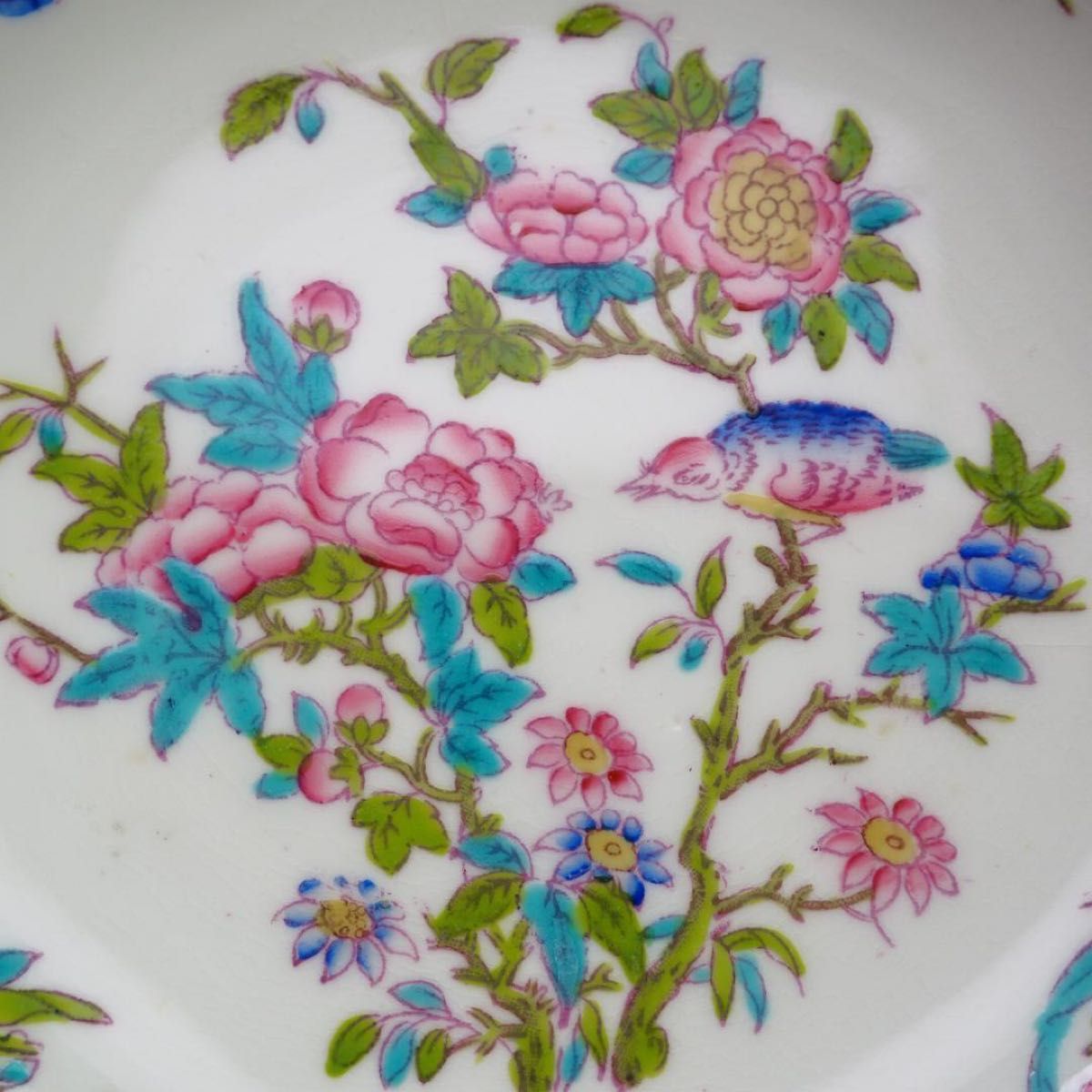 希少 英国アンティーク オールドミントン 花鳥柄 トリオE カップ