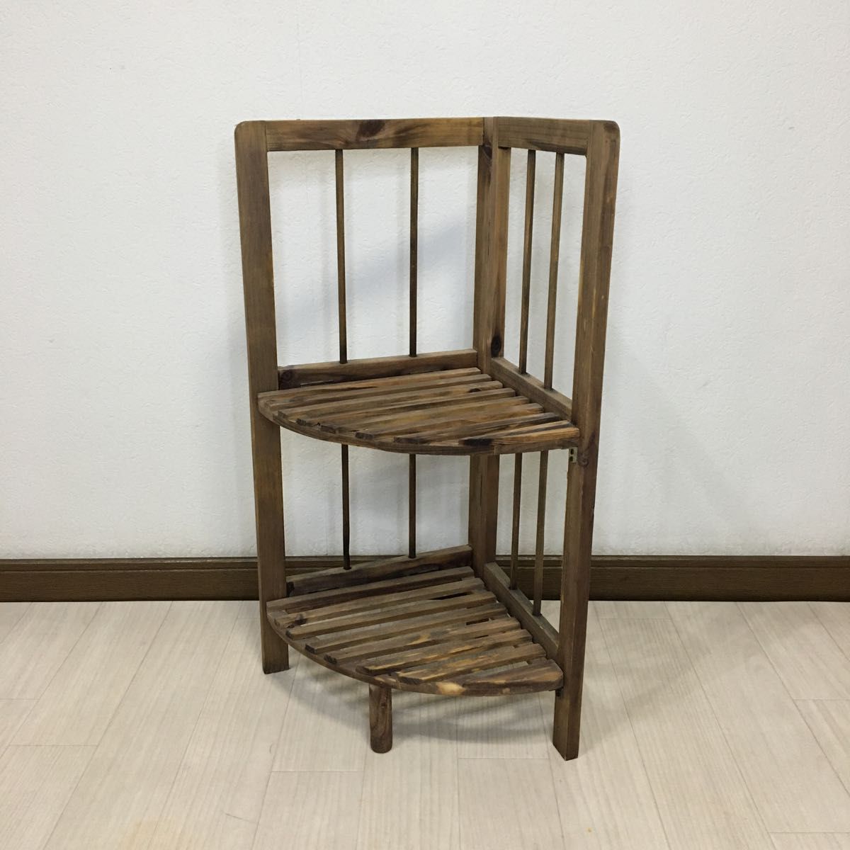 アンティーク 折りたたみ コーナーラック 木製 昭和レトロ 匿名配送