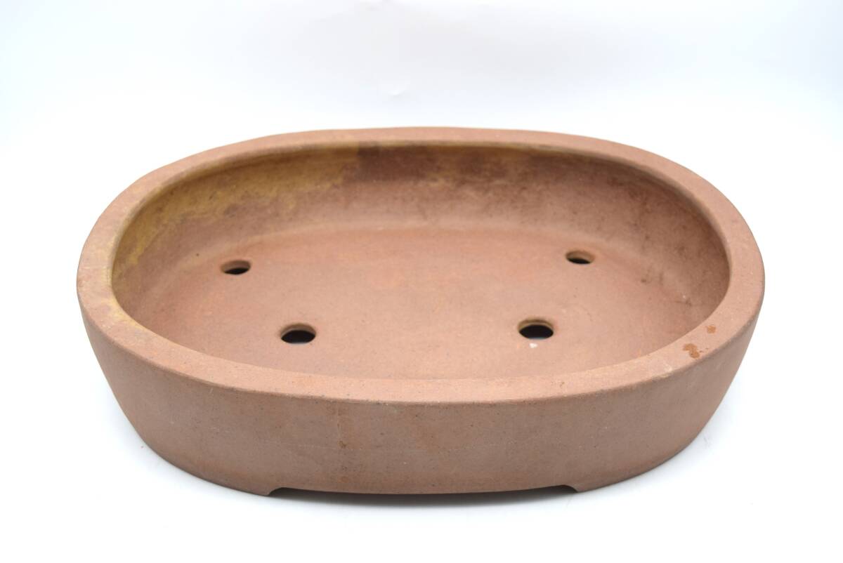 喜仙造】大型楕円盆栽鉢 外寸57×43×高さ7cm 時代鉢 喜仙造】大型楕円