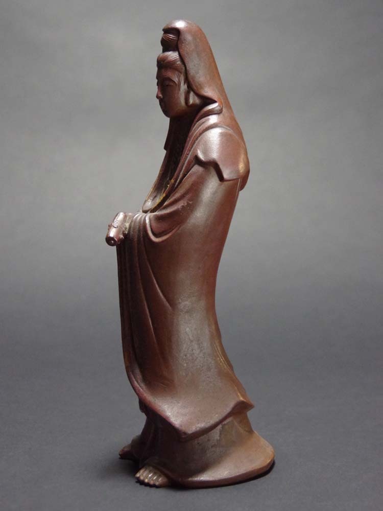 古作備前金重分銅印観音立像古陶床置置物貴重名品