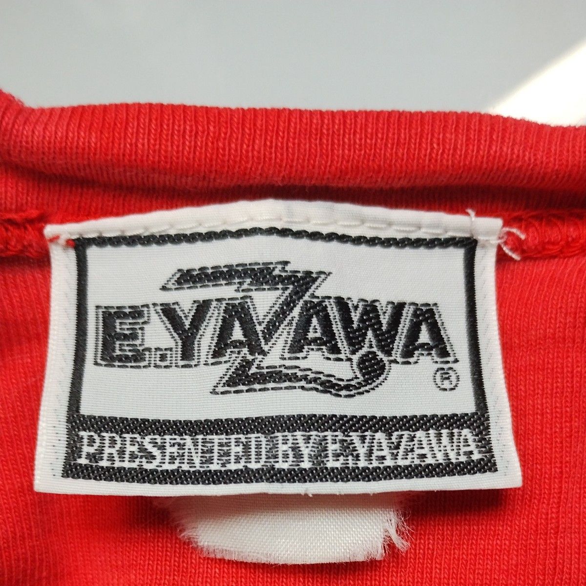 矢沢永吉/半袖Tシャツ レディースSくらい レッド 胸にE YAZAWA サイド