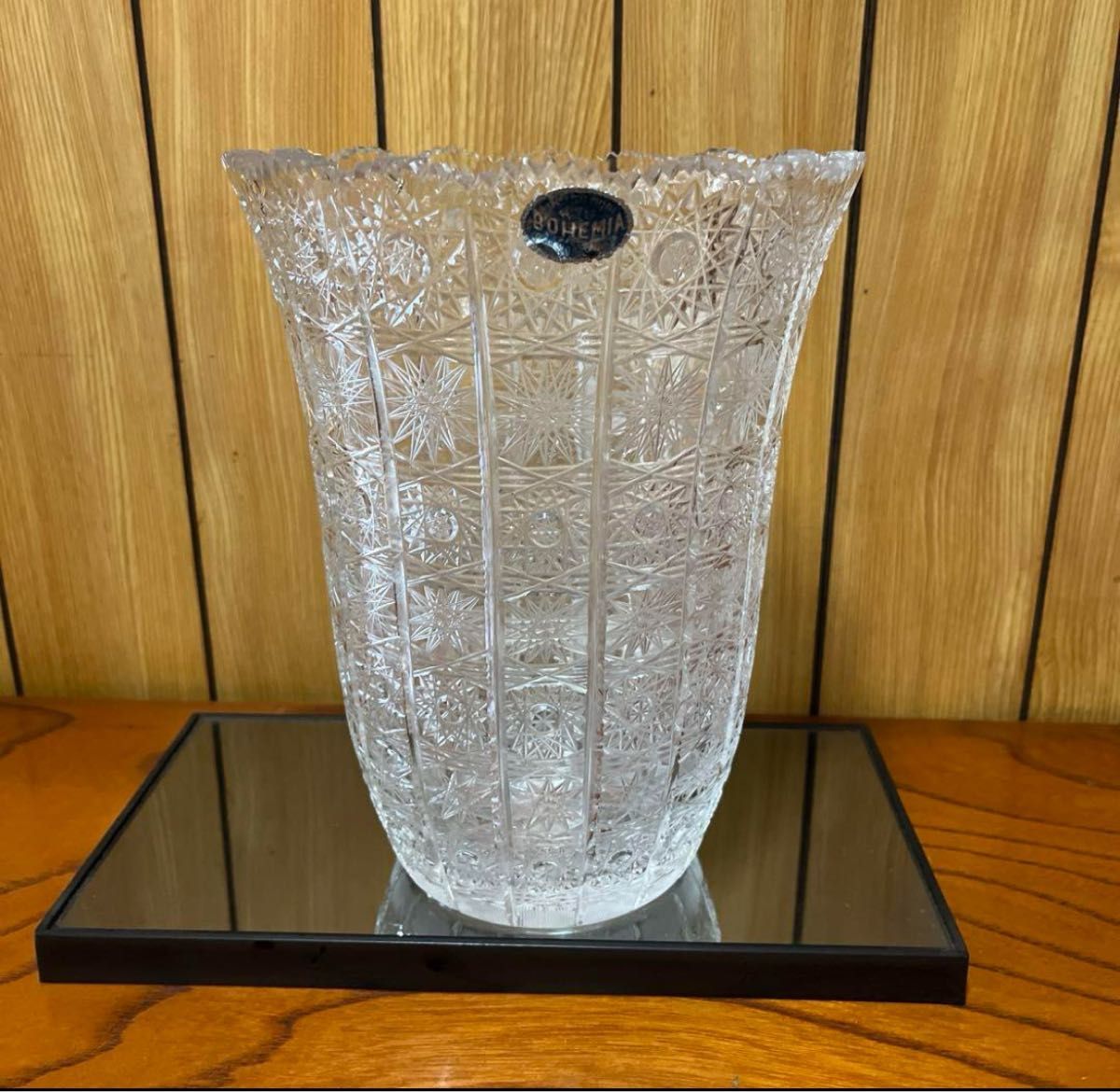 ボヘミアングラス カットクリスタルフラワーベース チェコスロバキア製