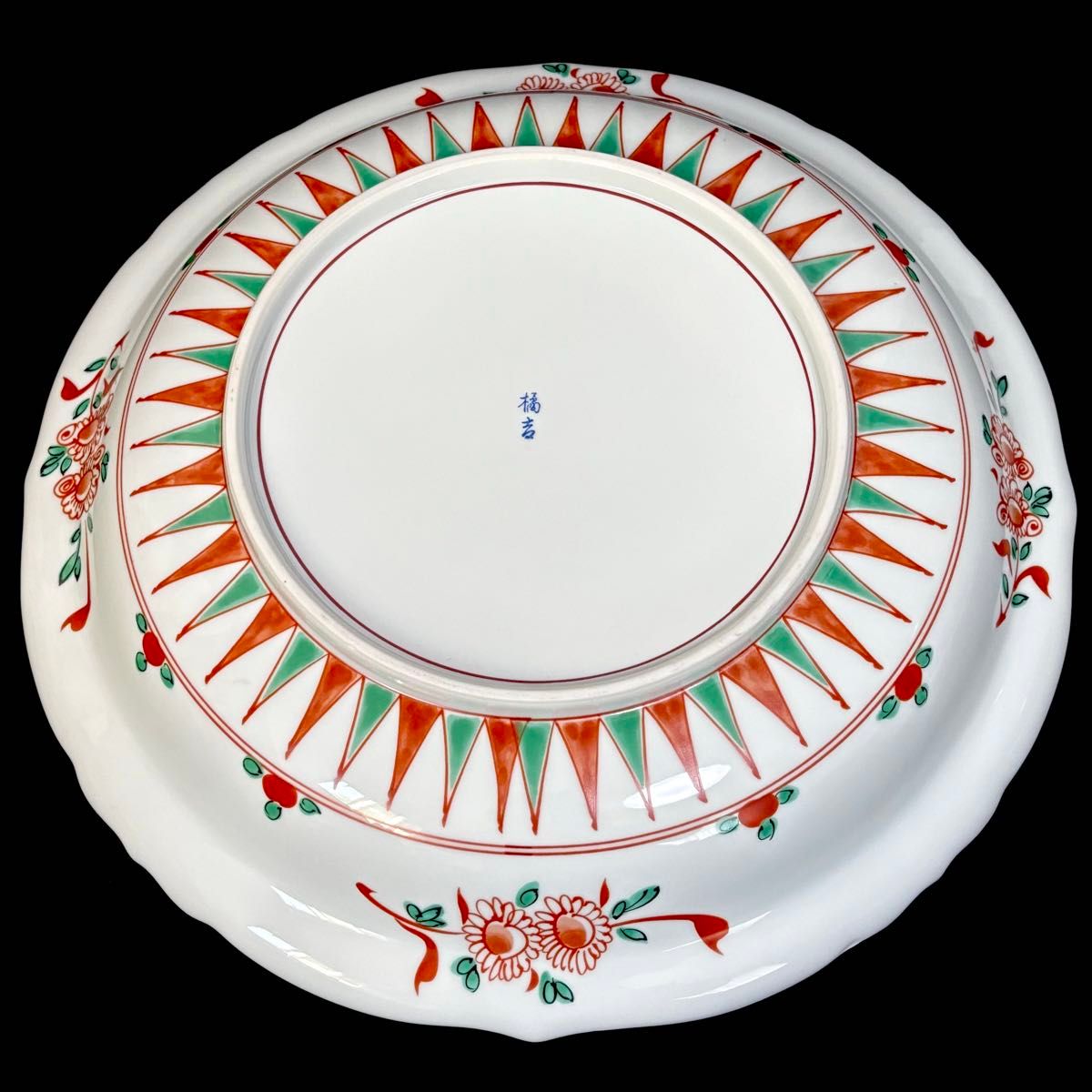 未使用品】橘吉 たち吉 赤絵花鳥 大皿 1枚 飾り皿 盛皿 五彩 色絵