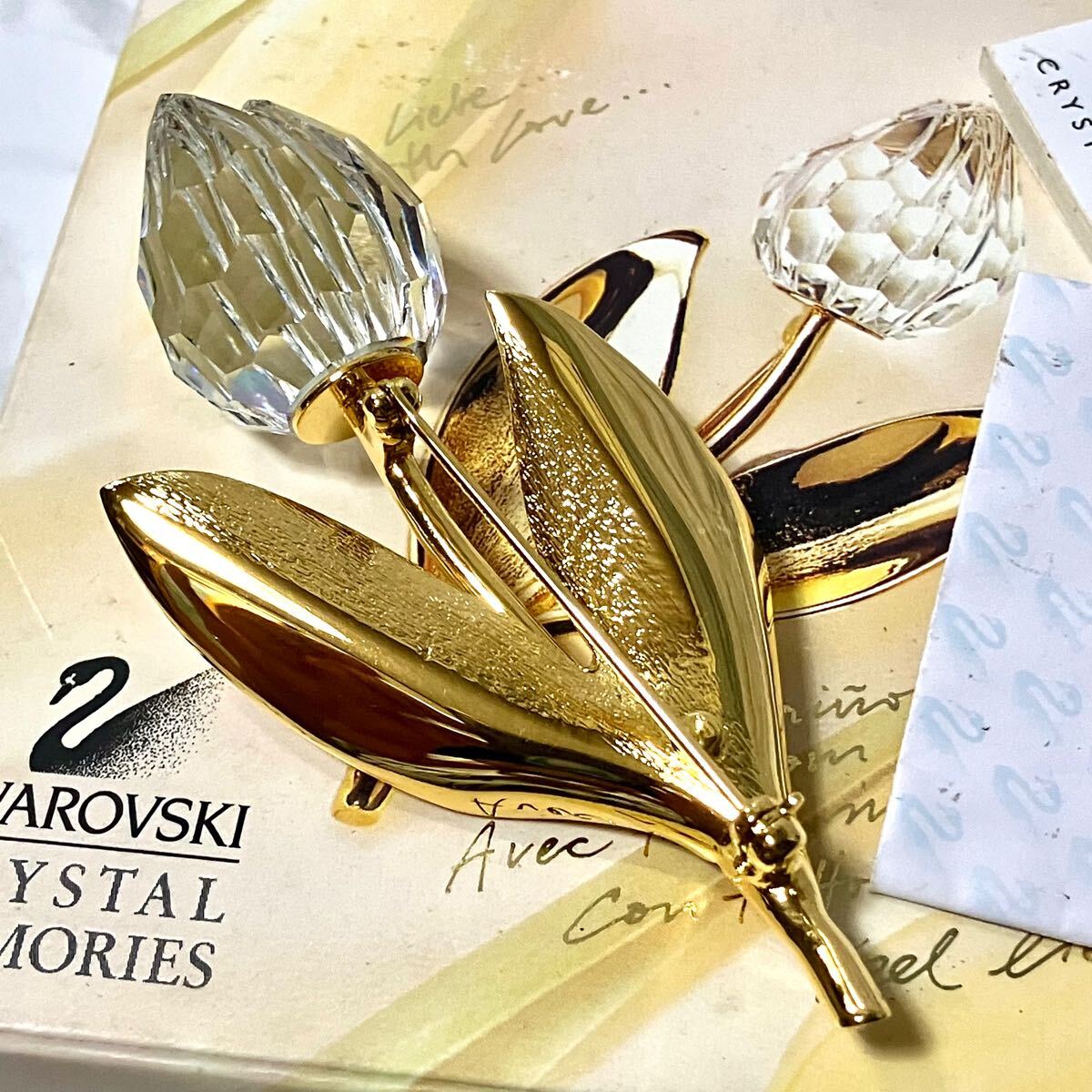 m】美品 SWAROVSKI スワロフスキー チューリップ ブローチ ゴールド