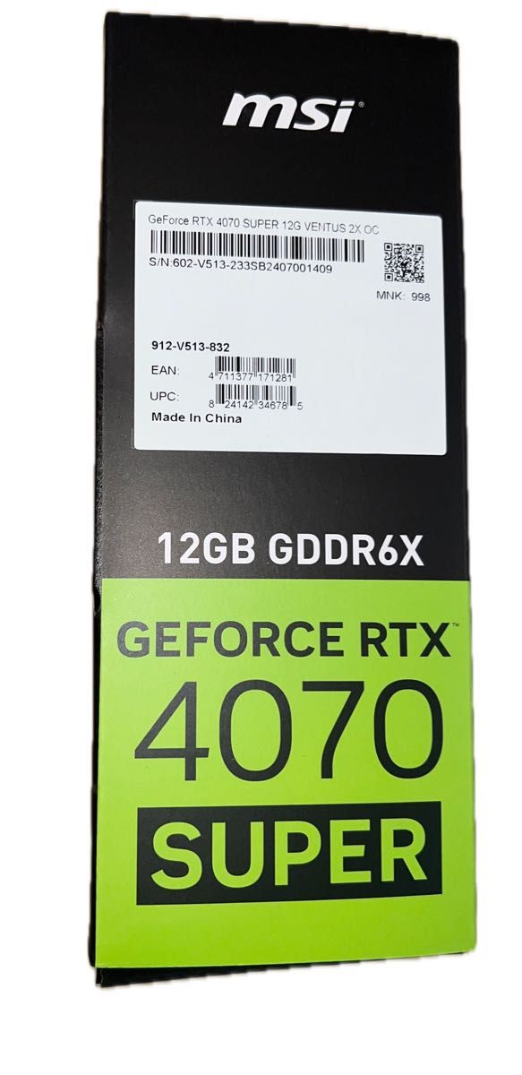 MSI GeForce RTX 4070 SUPER 12G VENTUS 2X OC 新品未使用品 納品書