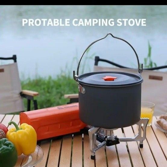 アウトドア等／折りたたみポータブルガスコンロ／緑色／コンパクト設計