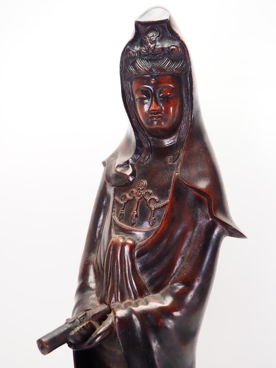 白衣観音菩薩立像 唐銅製 ブロンズ像 置物