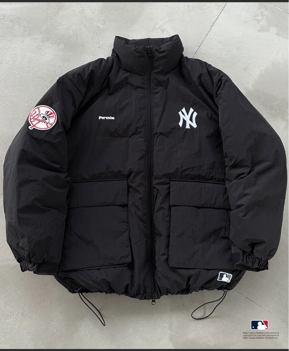 Perushu ×MLB 中綿スタンドネックブルゾン ダウンジャケット ブラック