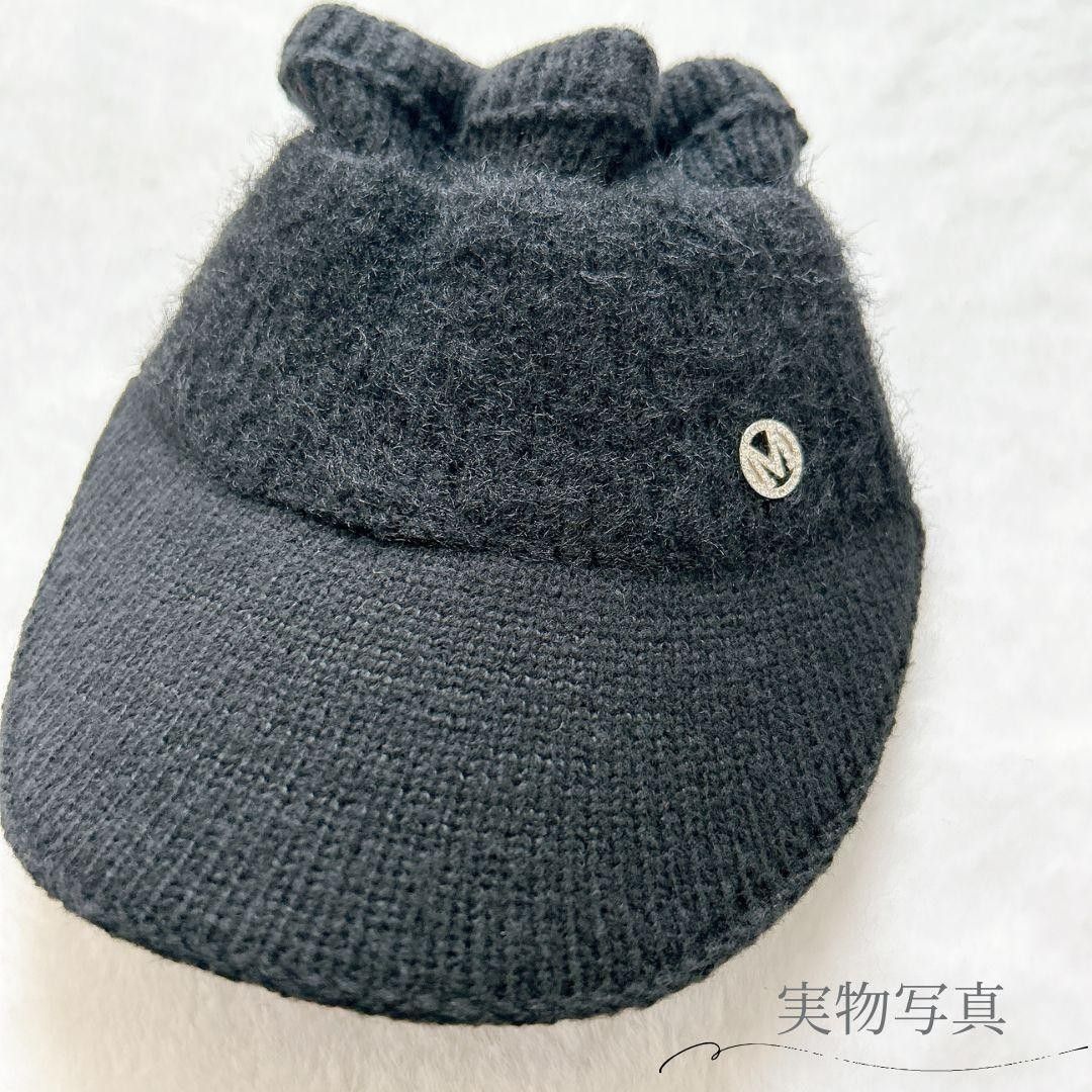 新品 ブラック ニット帽 つば付き 黒 耳当て サンバイザー ゴルフ