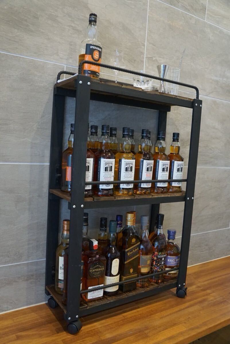 ウィスキーラック ワゴン男前インテリア 棚 インダストリアル 収納 お