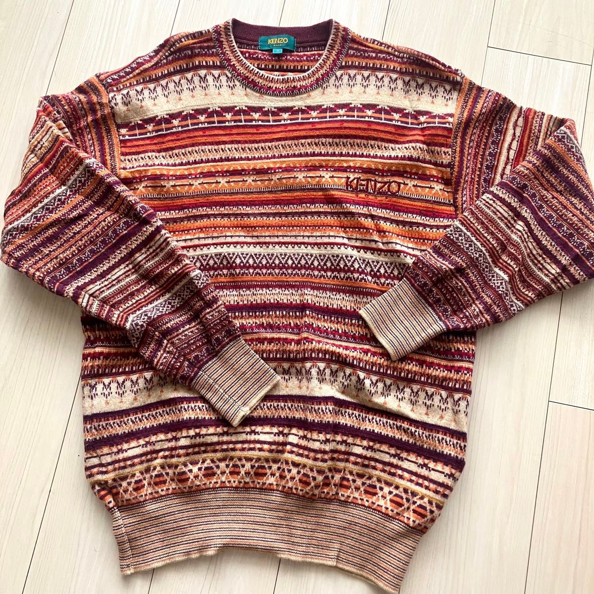 極美品 KENZO GOLF ニット セーター XL 5 マルチカラー ウール100 刺繍