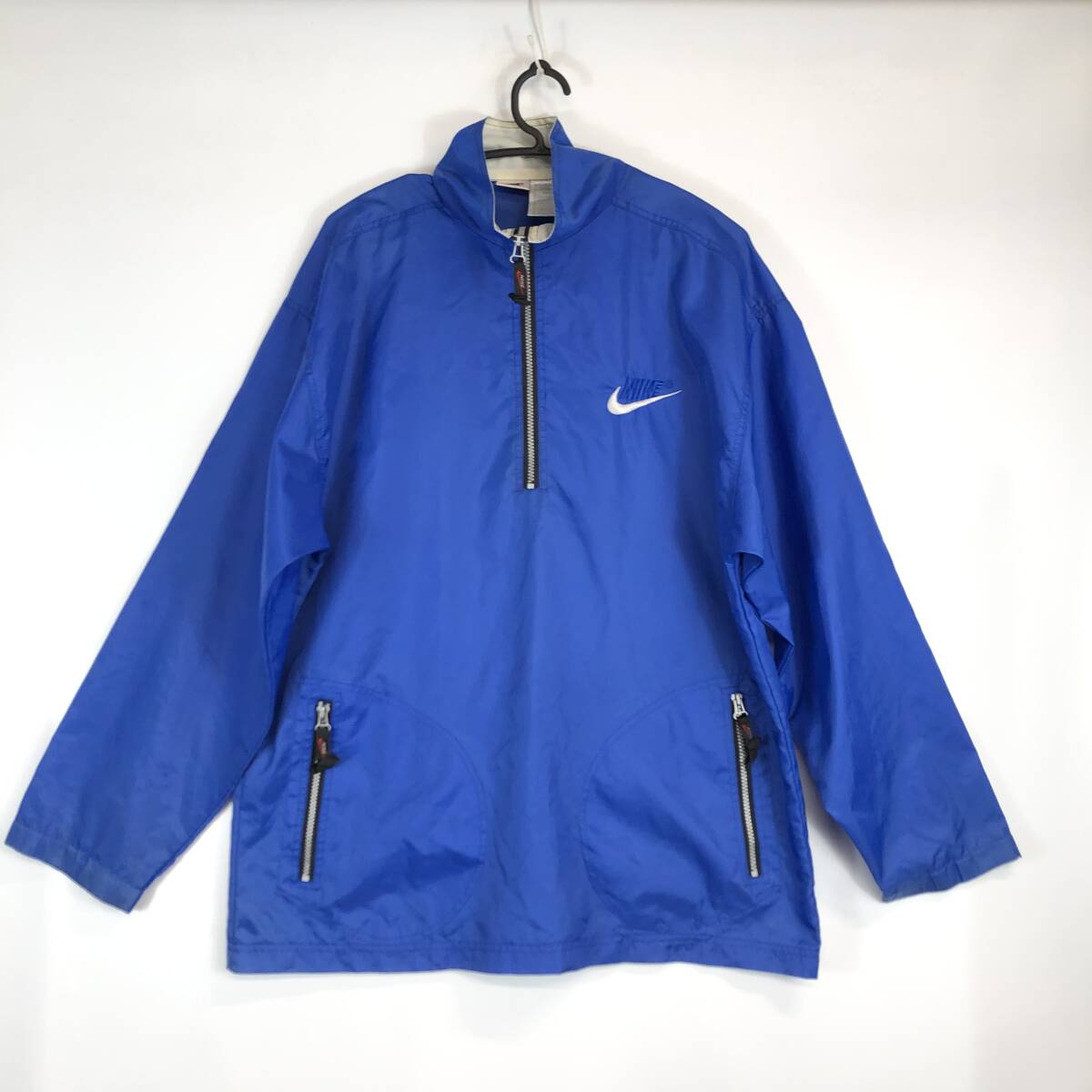 90s NIKE ナイキ 銀タグ ハーフジップ ナイロンプルオーバー ブルー M