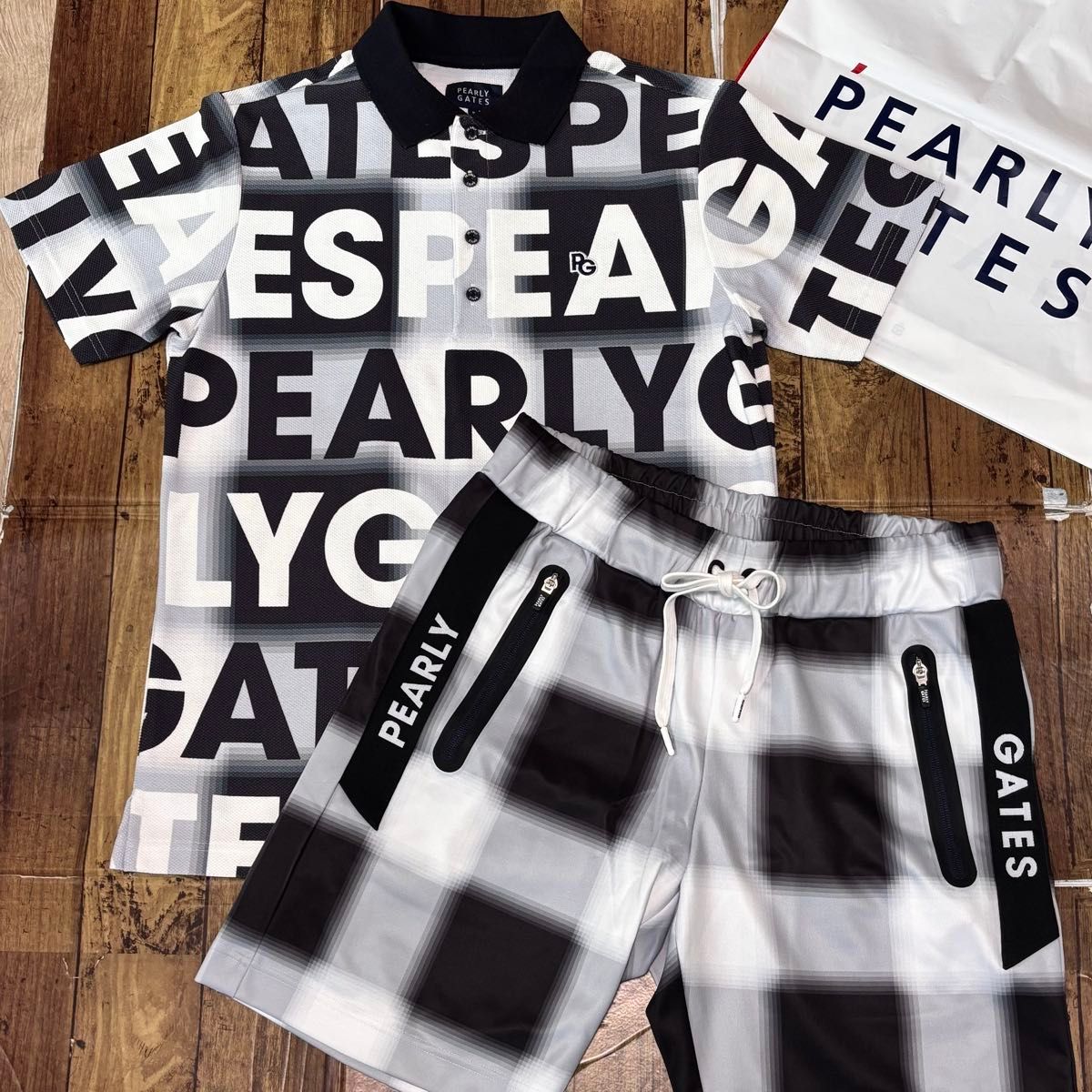 美品 パーリーゲイツ セットアップ 5 メンズ ポロシャツ ハーフパンツ