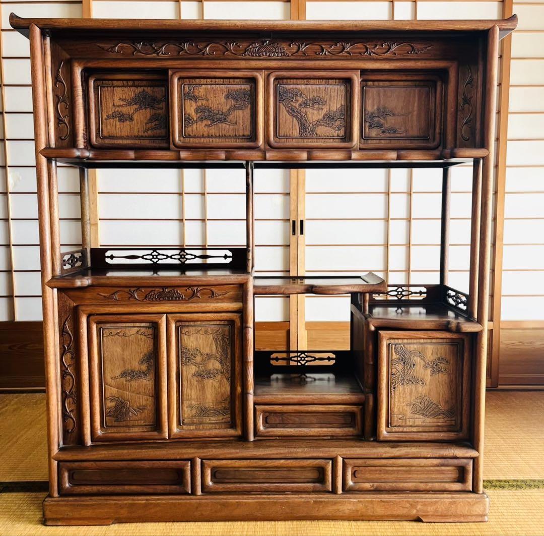 Yahoo!オークション - け35【美品】骨董品 高級和家具 飾り棚 彫刻家具
