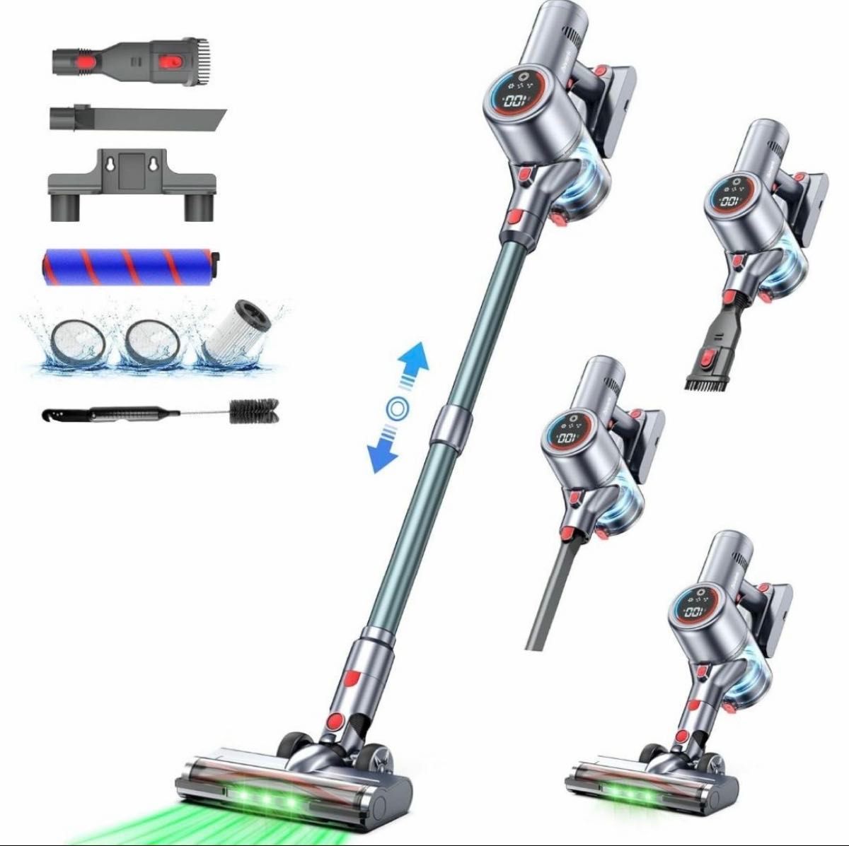 掃除機 コードレス【2025最新型 業界初グリーンLEDライト付＆50Kpa強力