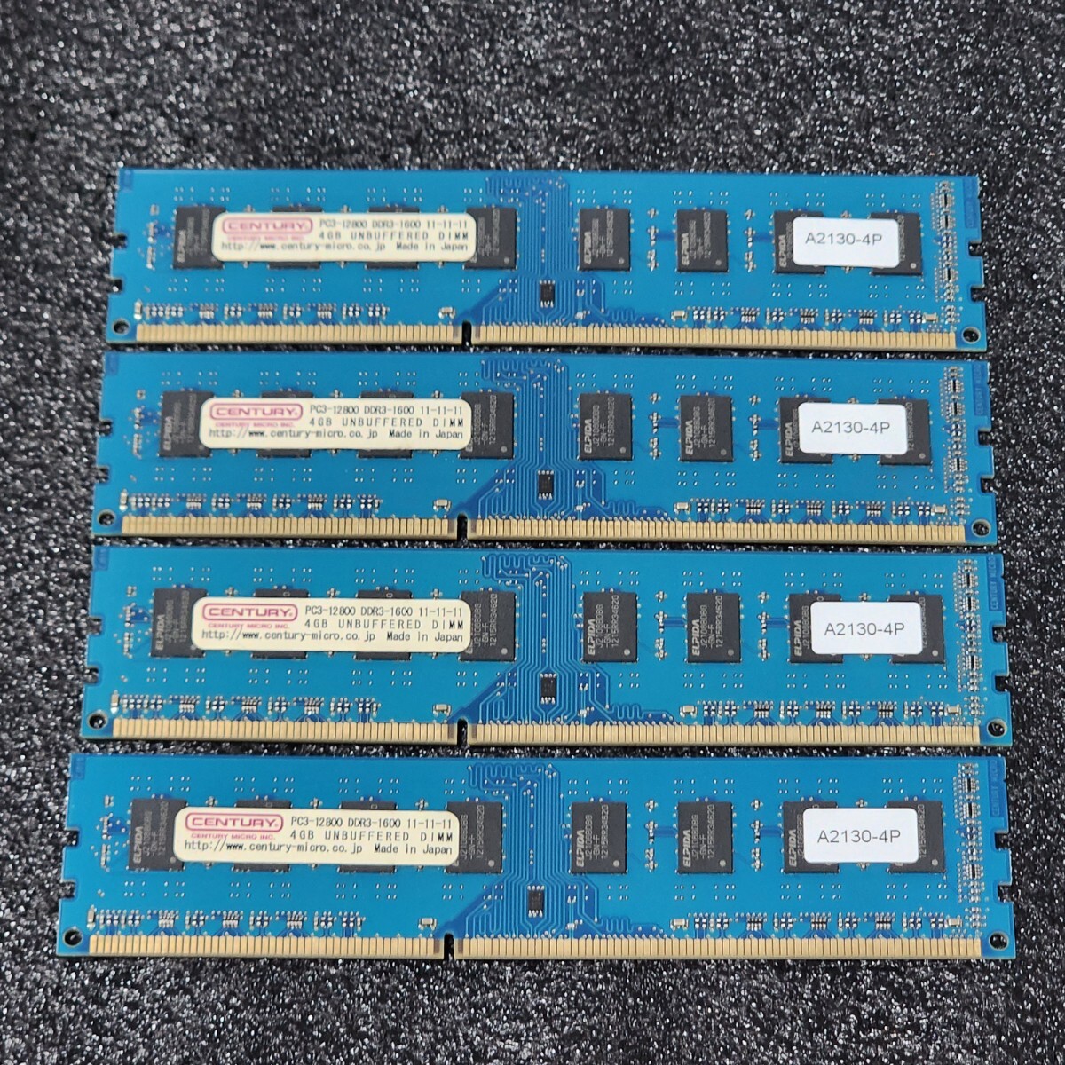 CENTURY MICRO DDR3-1600MHz 16GB (4GB×4枚キット) 動作確認済み