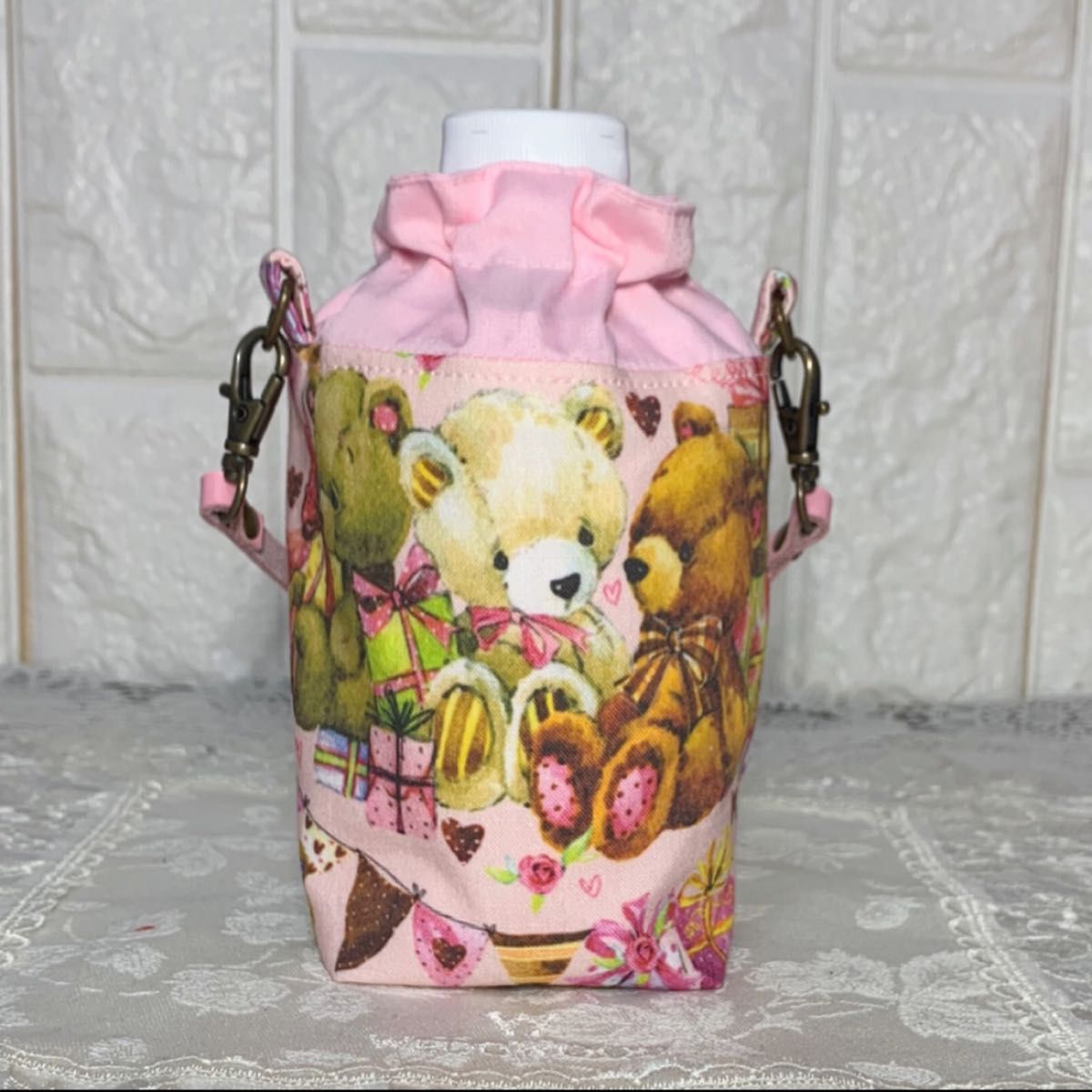 ペットボトルカバー ミニ くまちゃんとプレゼント 本革持ち手