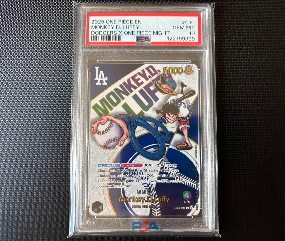 ワンピースカード ルフィ ドジャース PSA10 Dodgers × ONE PIECE Night