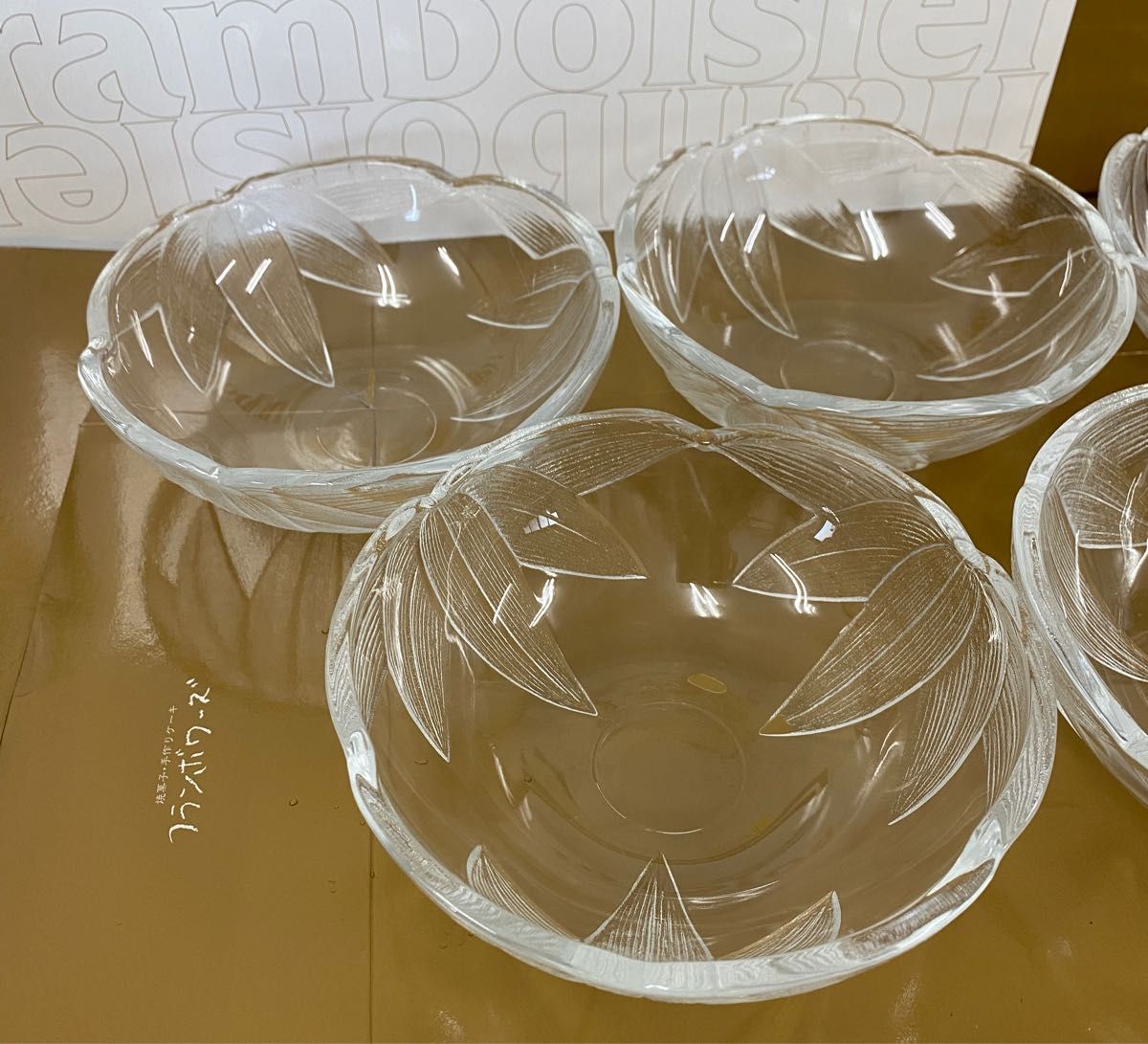 新品未使用】5枚セット 笹小鉢 ガラス皿 食器 クリアガラス皿 昭和
