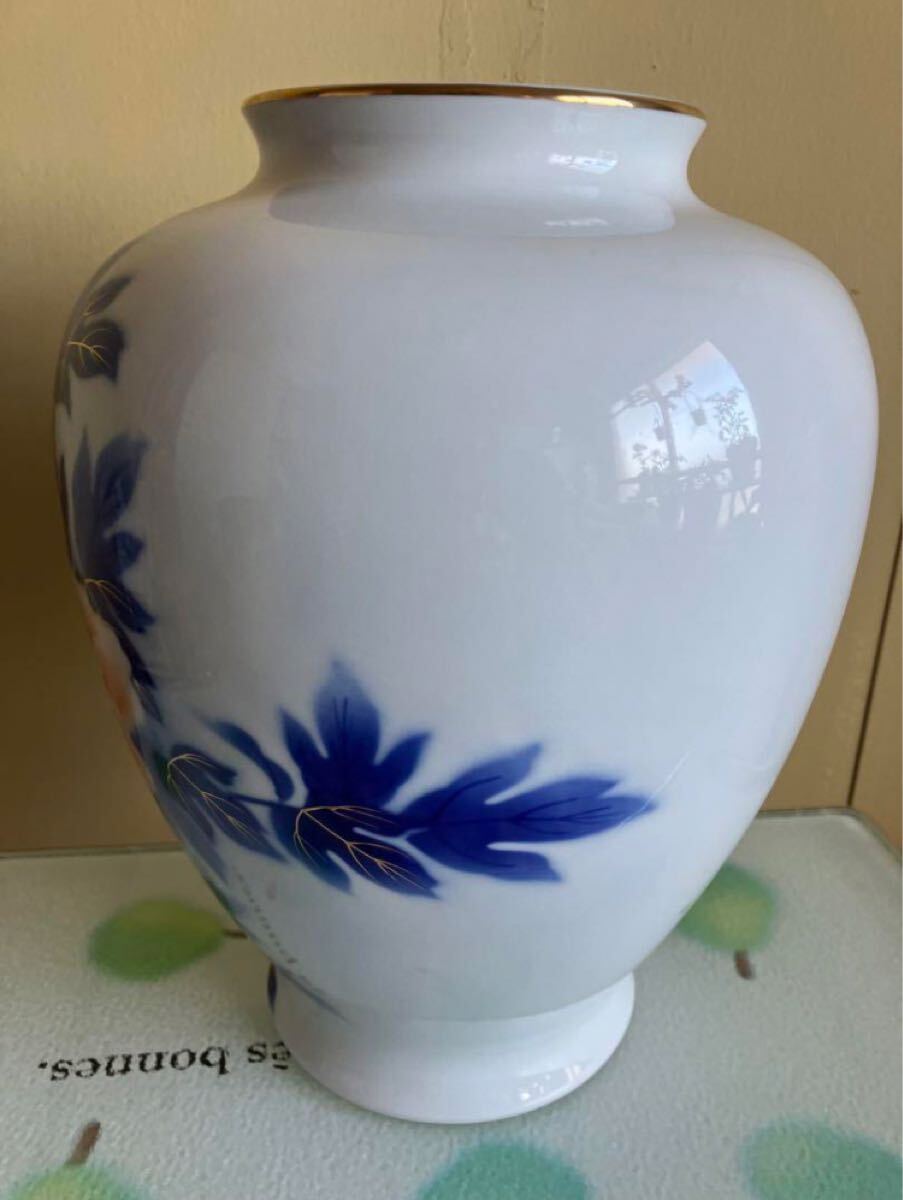 昭和レトロ 深川製磁 花瓶 宮内庁御用達 染錦牡丹 紅白牡丹 大輪牡丹