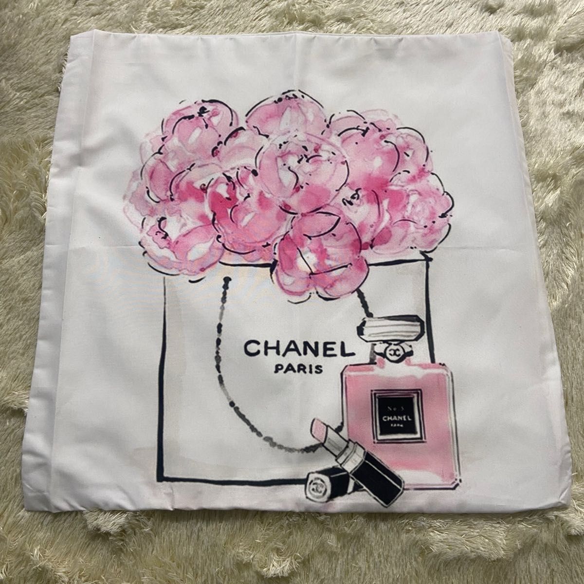 CHANEL シャネル クッションカバー ノベルティ 花柄 香水 リップ