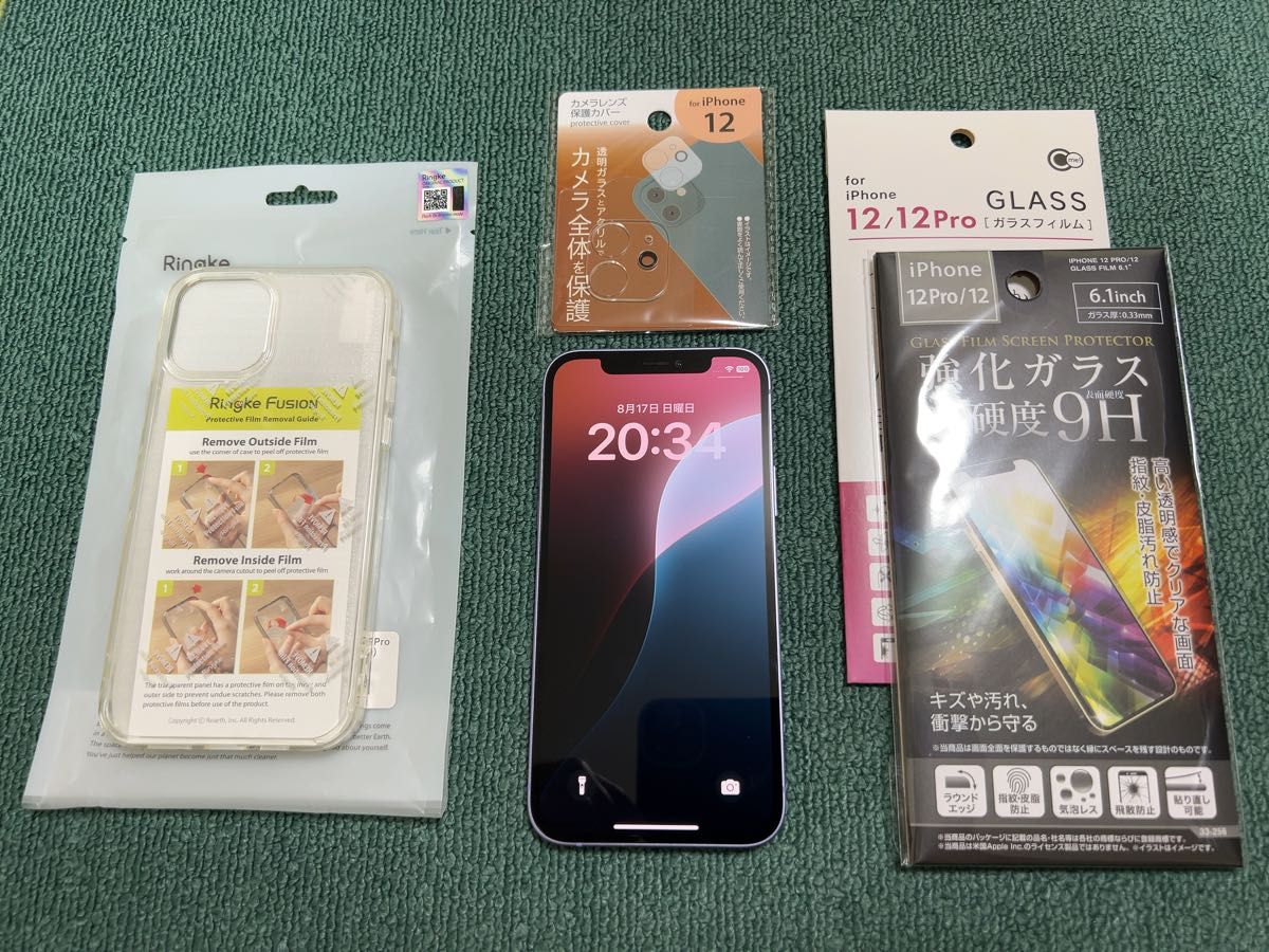 美品 iPhone12 64GB パープル SIMフリー 新品大容量バッテリー100