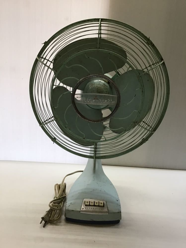 アンティーク 鉄製 古い 扇風機 三菱 鉄羽根 3枚羽根 首振り 昭和