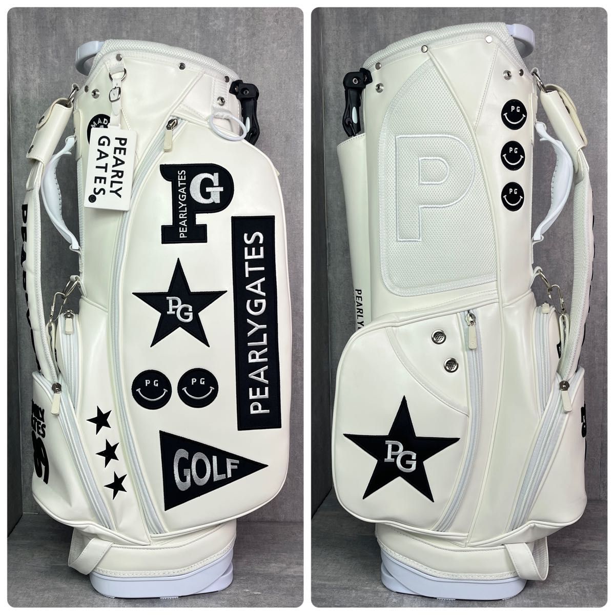 未使用級 パーリーゲイツ PEARLY GATES キャディバッグ 定番スマイル