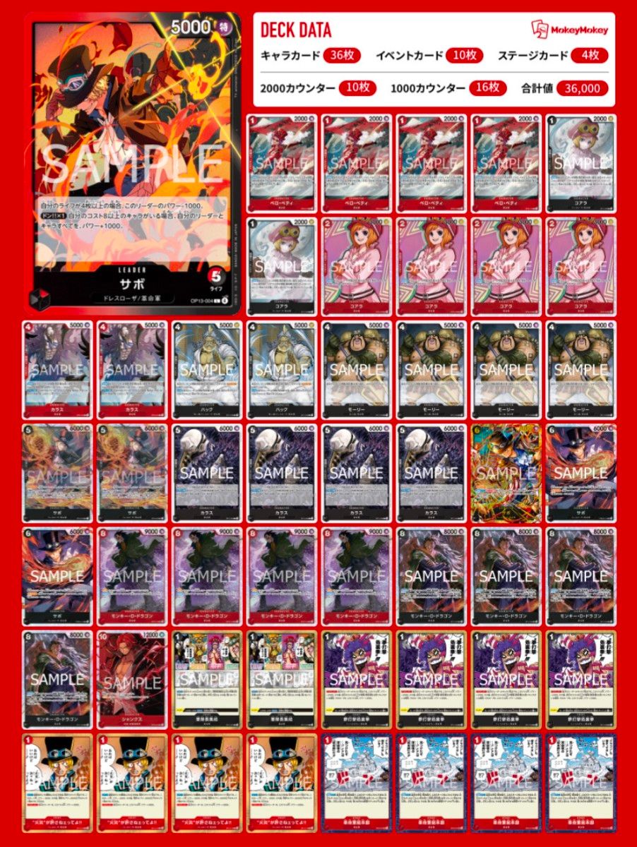 ワンピースカード 赤黒サボ 革命軍デッキ 構築済み｜Yahoo!フリマ（旧