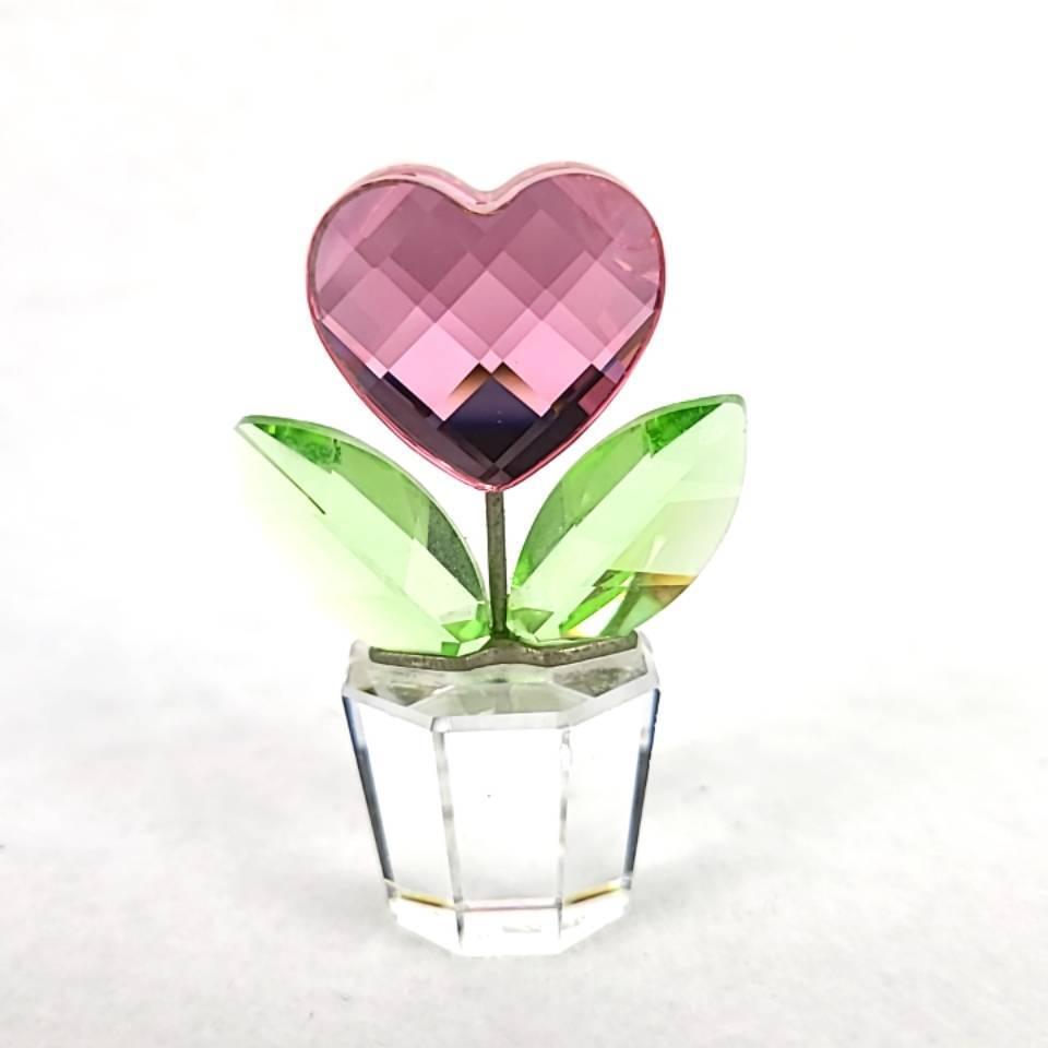 美品〇スワロフスキー SWAROVSKI フラワーハート ピンク 842858 置物