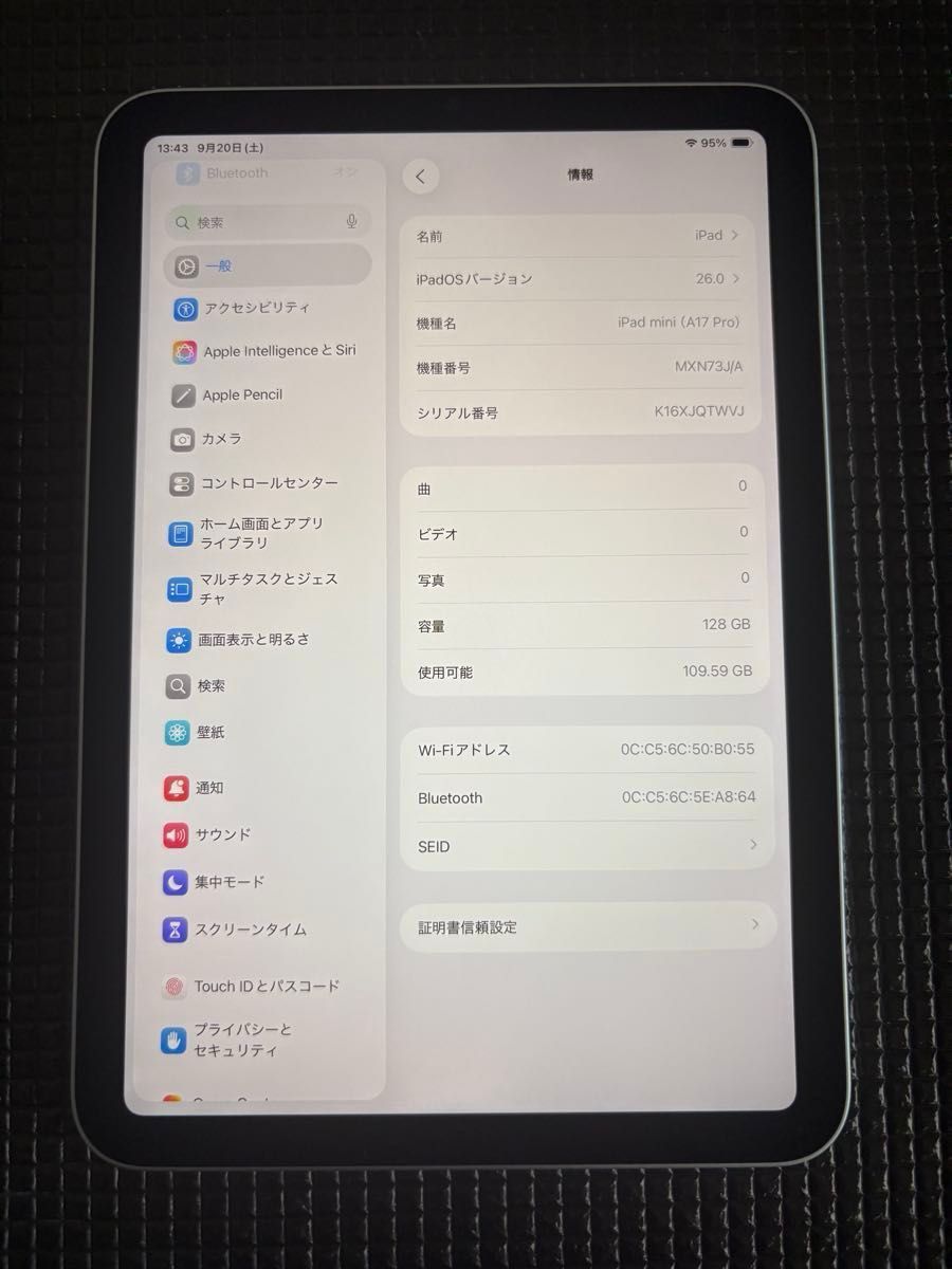 2024 Apple iPad mini A17pro 第7世代 128GB Wi-Fi ブルー バッテリー