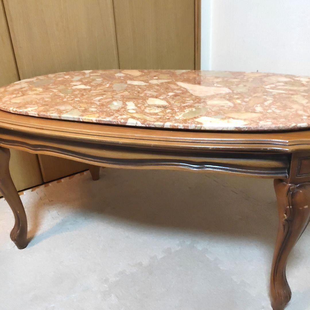 ローテーブル 大理石 猫脚 楕円形 大理石調 加工大理石 天板 ロココ調