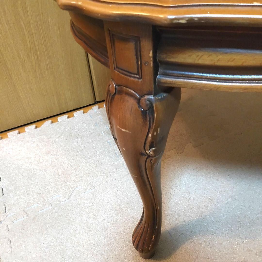 ローテーブル 大理石 猫脚 楕円形 大理石調 加工大理石 天板 ロココ調