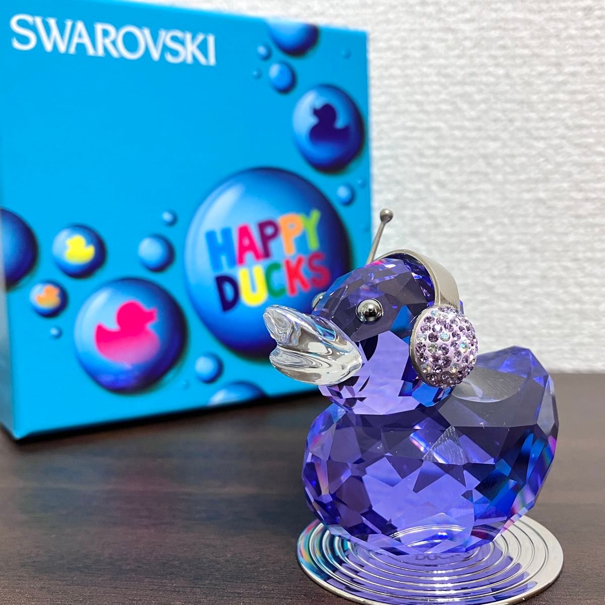 スワロフスキー 紫色のクリスタルアヒル置物 ヘッドホン