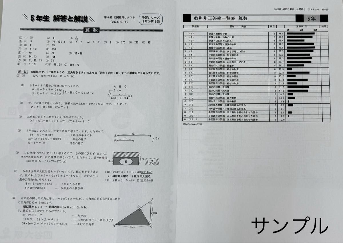 四谷大塚 組分けテスト 5年生 2023 第7回〜9回 問題・解答解説集 早稲