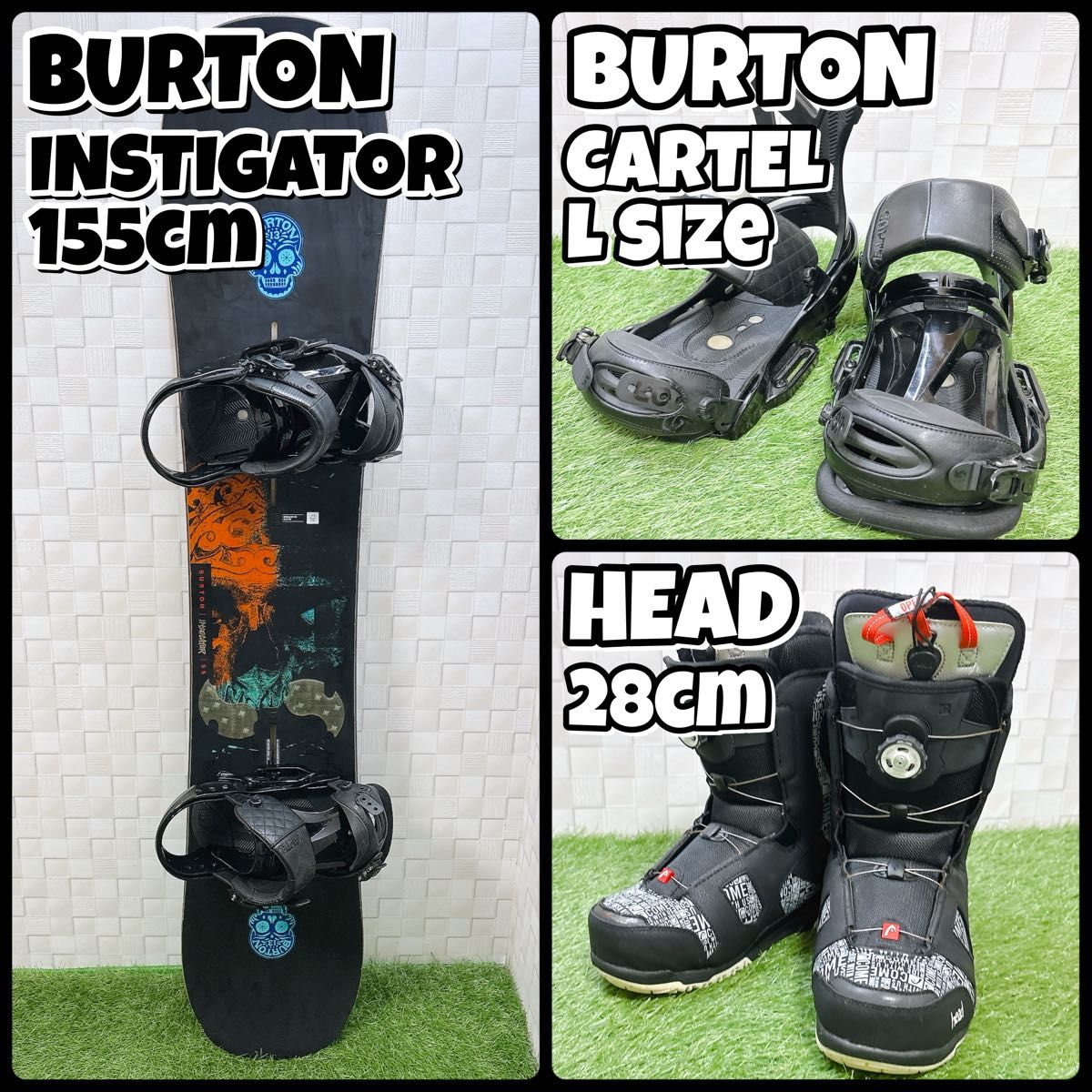 メンズ スノーボード 3点セット BURTON INSTIGATOR 155cm バイン