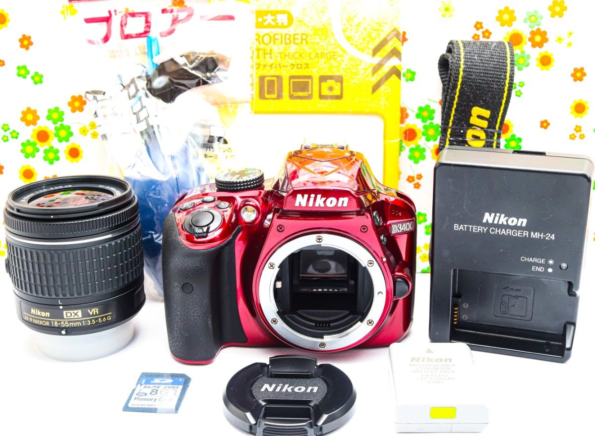 Nikon D3400 レッド かわいい赤 スマホ転送OK 初心者向け一眼レフ