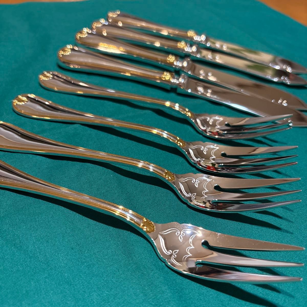 レア 新品 ラッキーウッドフィッシュナイフ・フォーク各4本計8P高級