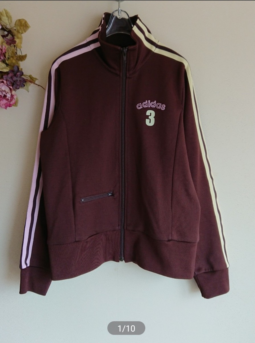 S【adidas アディダス】ジップアップ長袖ジャージジャケット 上着 茶