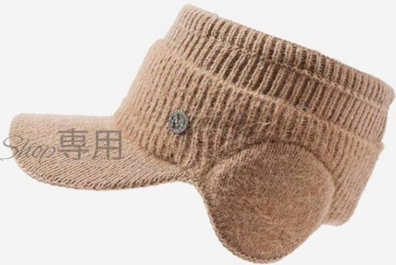 SALE 】グレー サンバイザー 耳当て付ニット帽 ゴルフ レディース 防寒