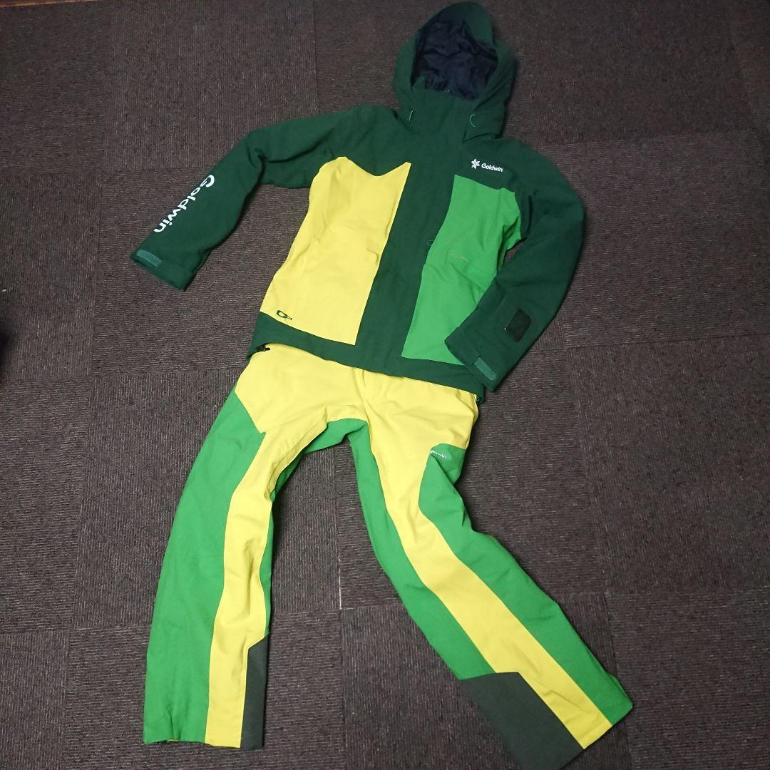 送料無料【Goldwin】イエロー×グリーンスキーウェア上下セット 上M下