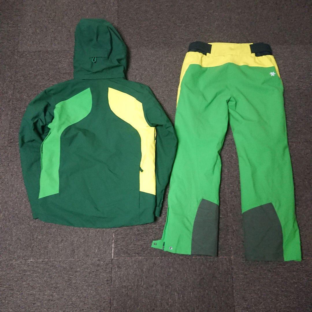送料無料【Goldwin】イエロー×グリーンスキーウェア上下セット 上M下