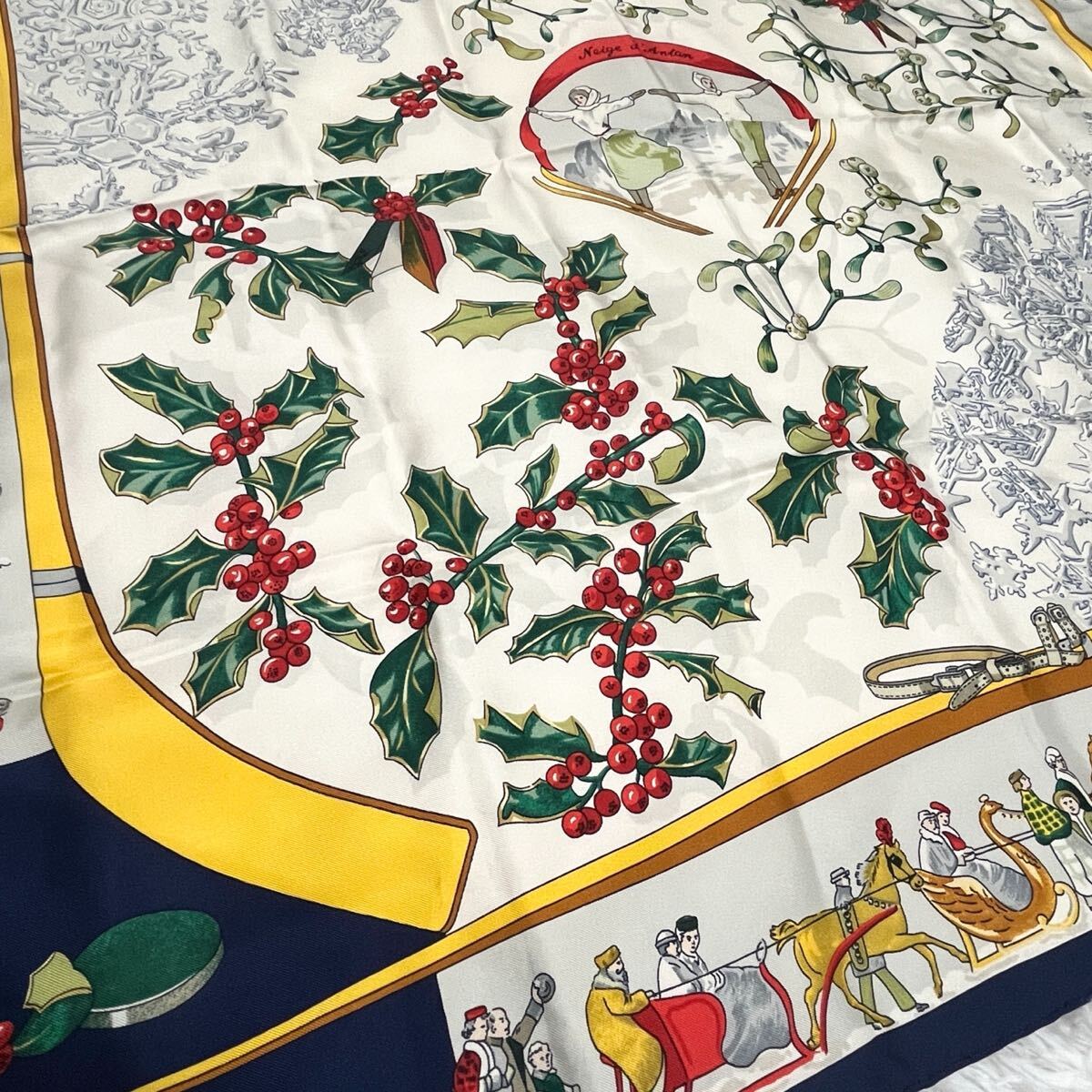 名作 良品 HERMES エルメス スカーフ シルク カレ90 去年の雪 Neige d