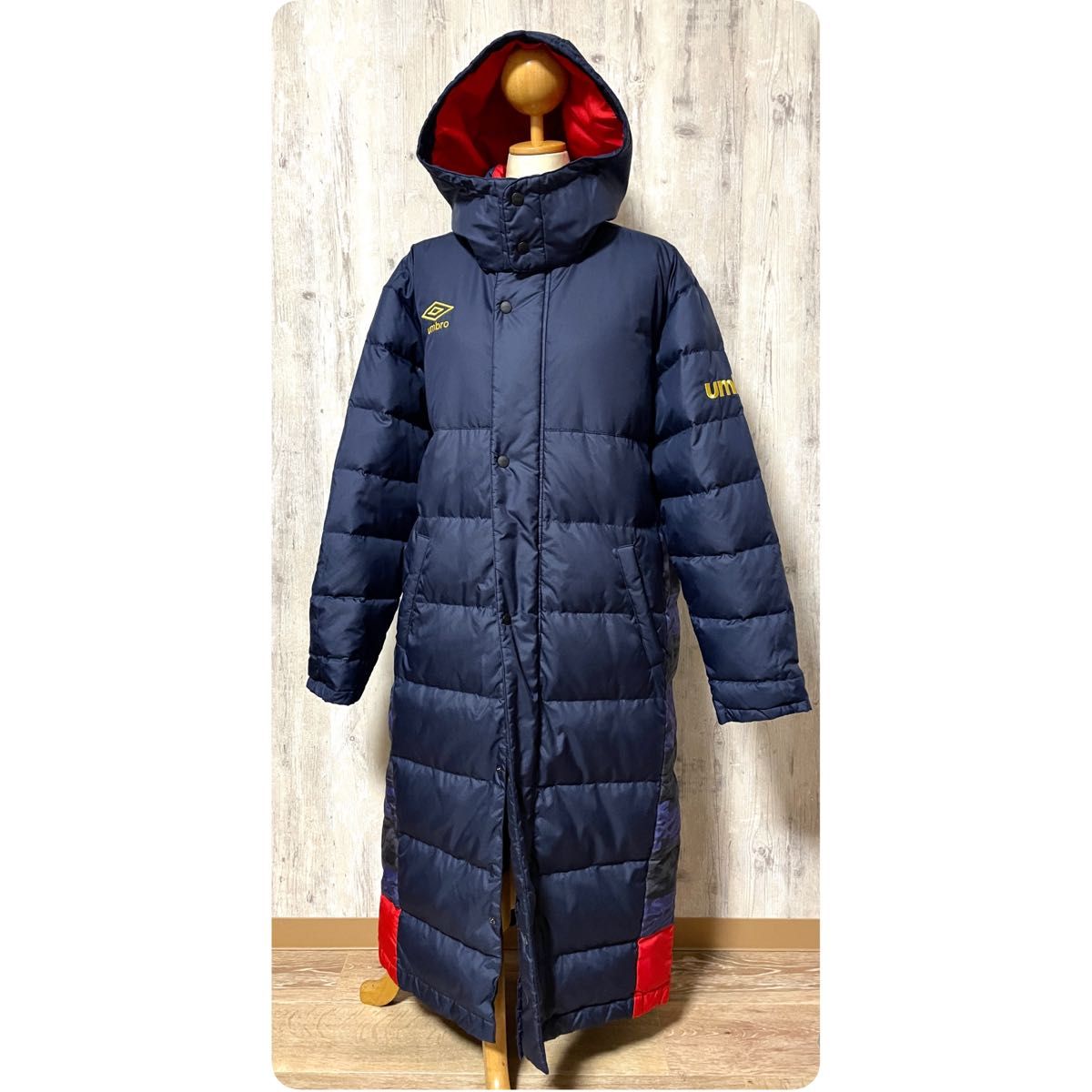 美品 アンブロ 極暖ベンチコート ロングダウンコート 取外しフード 金