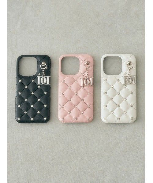 Darich キルティングビジューDDチャームiPhoneケース 16Pro ピンク